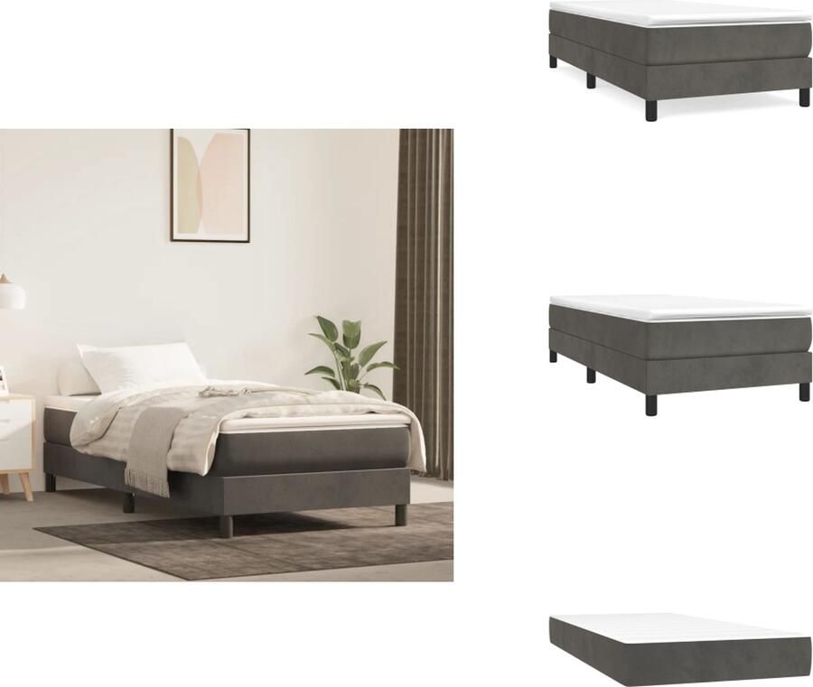 VidaXL Boxspring Boxsprings Bed Slaapmeubel Boxspring met matras fluweel donkergrijs 90x190 cm