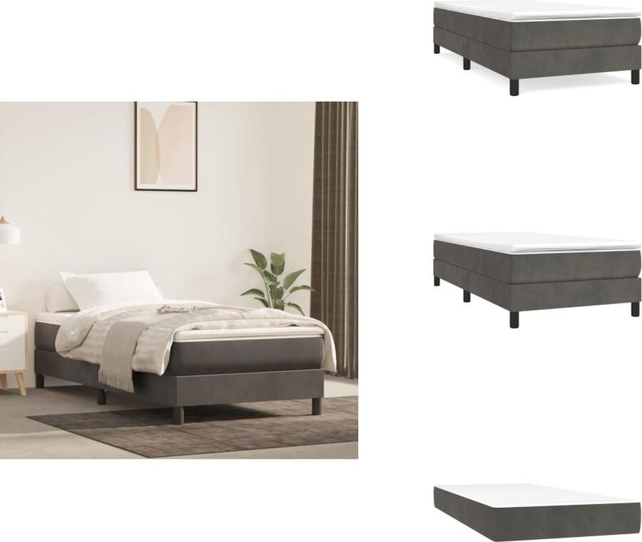 VidaXL Boxspringbed Donkergrijs 203x90x118 128 cm Fluweel Verstelbaar hoofdbord Pocketvering matras Middelharde ondersteuning Huidvriendelijk topmatras Inclusief montagehandleiding Bed - Foto 2