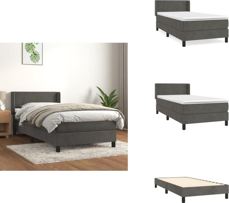 VidaXL Boxspringbed Zacht fluweel Praktisch hoofdbord Pocketvering matras Middelharde ondersteuning Huidvriendelijk topmatras Kleur- donkergrijs Afmetingen- 203x93x78 88cm Bed - Foto 2