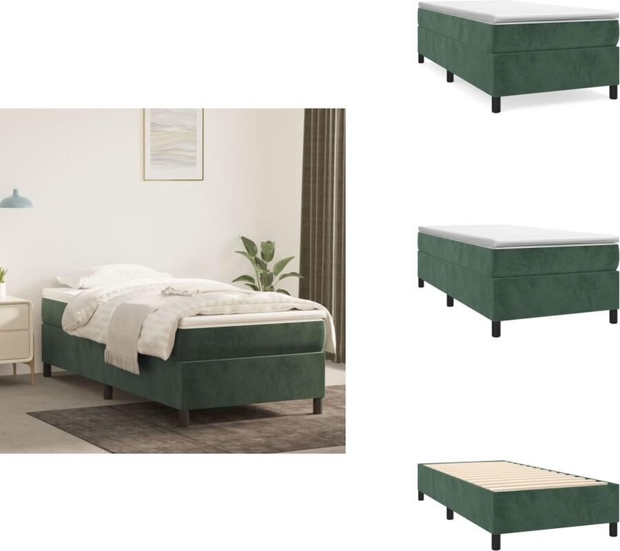 VidaXL Boxspringbed Donkergroen fluweel Pocketvering Middelharde ondersteuning Huidvriendelijk topmatras Multiplex lattenbodem Bed
