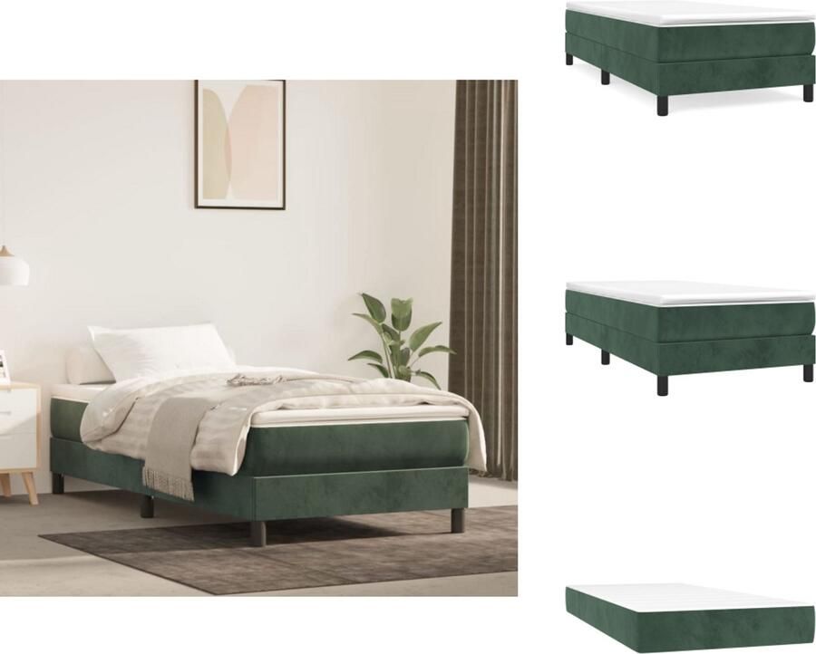 VidaXL Boxspringbed Bedframe Kleur- Donkergroen Afmetingen- 203 x 100 x 25 cm Bedmatras Kleur- Wit en Donkergroen Afmetingen- 100 x 200 x 20 cm Topmatras Kleur- Wit Afmetingen- 100 x 200 x 5 cm Bed - Foto 2