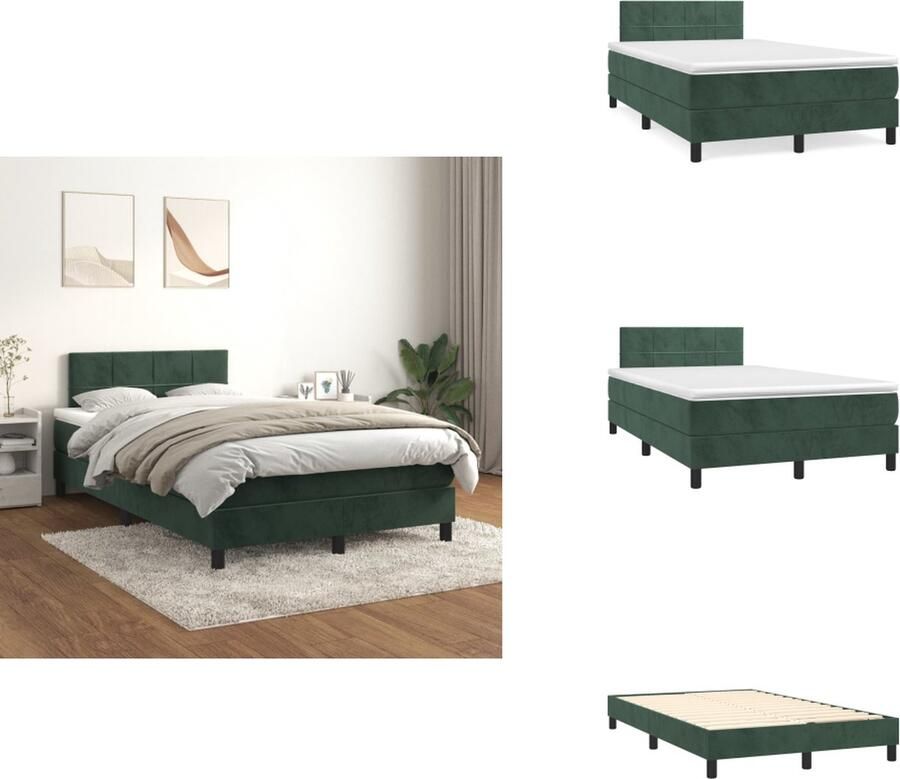 VidaXL Boxspringbed Donkergroen 120x200 cm Fluwelen stof Verstelbaar hoofdbord Pocketvering matras Middelharde ondersteuning Huidvriendelijk topmatras Montagehandleiding meegeleverd Bed - Foto 2