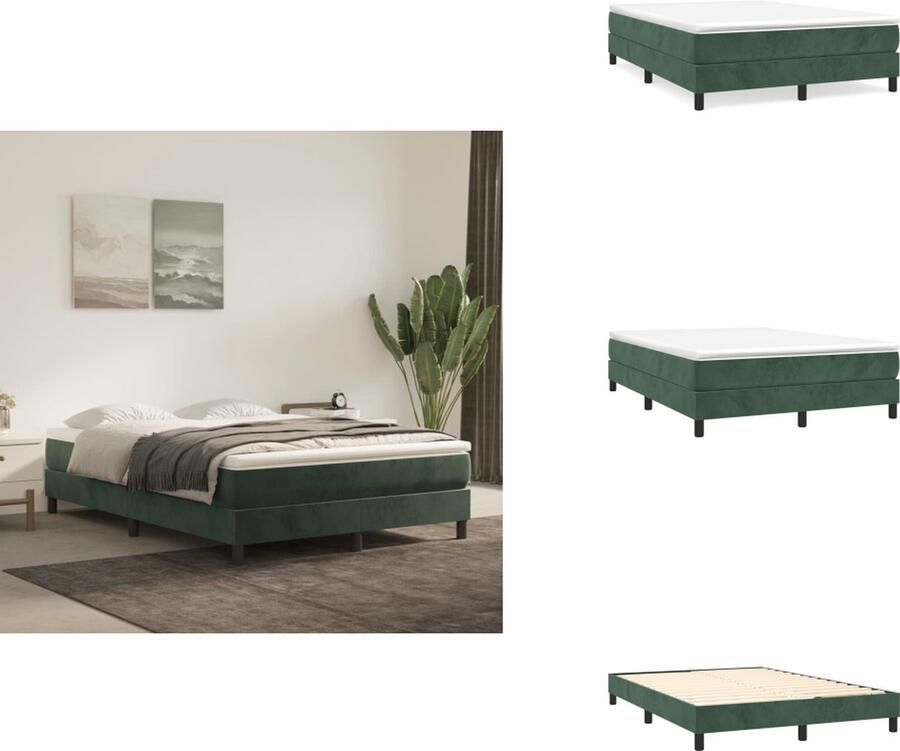 VidaXL Boxspringbed Donkergroen Fluweel Pocketvering Middelharde ondersteuning Huidvriendelijk topmatras Multiplex lattenbodem 193 x 140 x 25 cm Bed