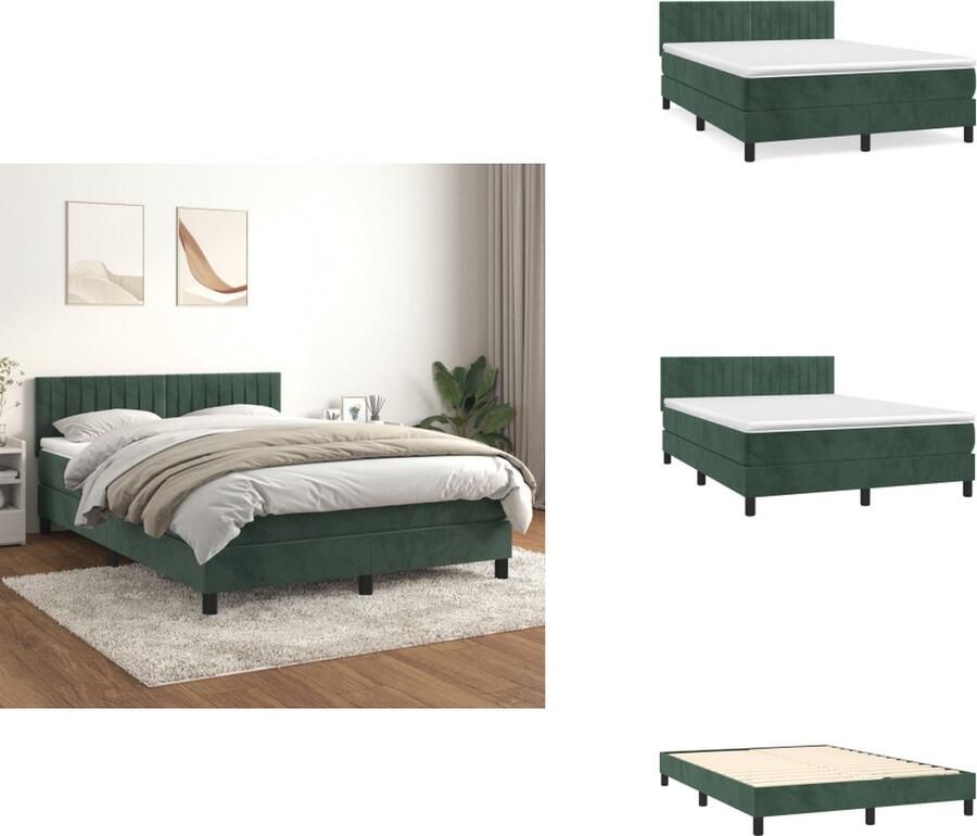 VidaXL Boxspringbed Zacht fluweel Praktisch hoofdbord Pocketvering matras Middelharde ondersteuning Huidvriendelijk topmatras Kleur- donkergroen Afmetingen- 203 x 147 x 78 88 cm (L x B x H) Bed