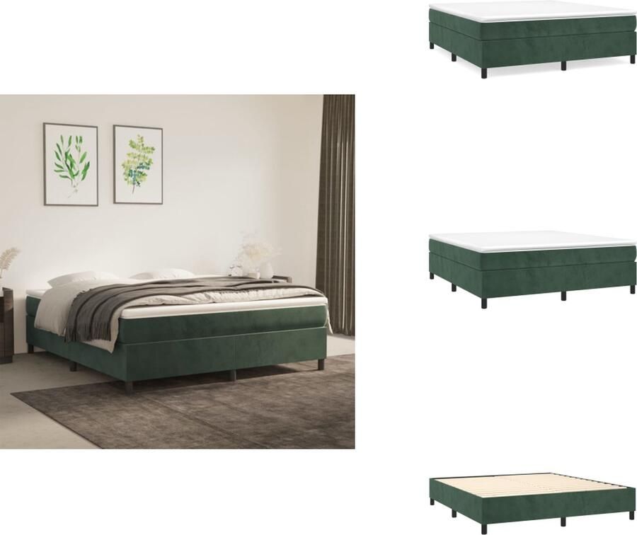 VidaXL Boxspringbed Luxe Zacht Fluweel Pocketvering Middelharde Ondersteuning Huidvriendelijk Topmatras Multiplex Lattenbodem Donkergroen 203x180x35 cm Bed