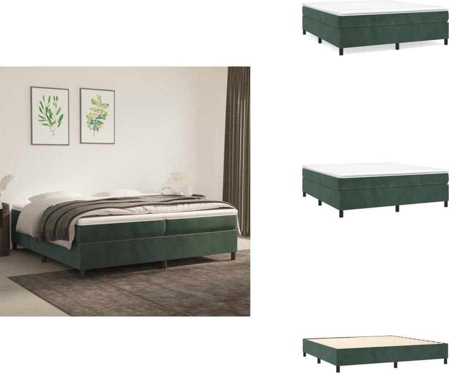 VidaXL Boxspringbed Zacht fluweel Pocketvering Middelharde ondersteuning Huidvriendelijk Multiplex lattenbodem Donkergroen Afmetingen 203 x 200 x 35 cm Inclusief 1 bedframe 2 matrassen 1 topmatras Bed