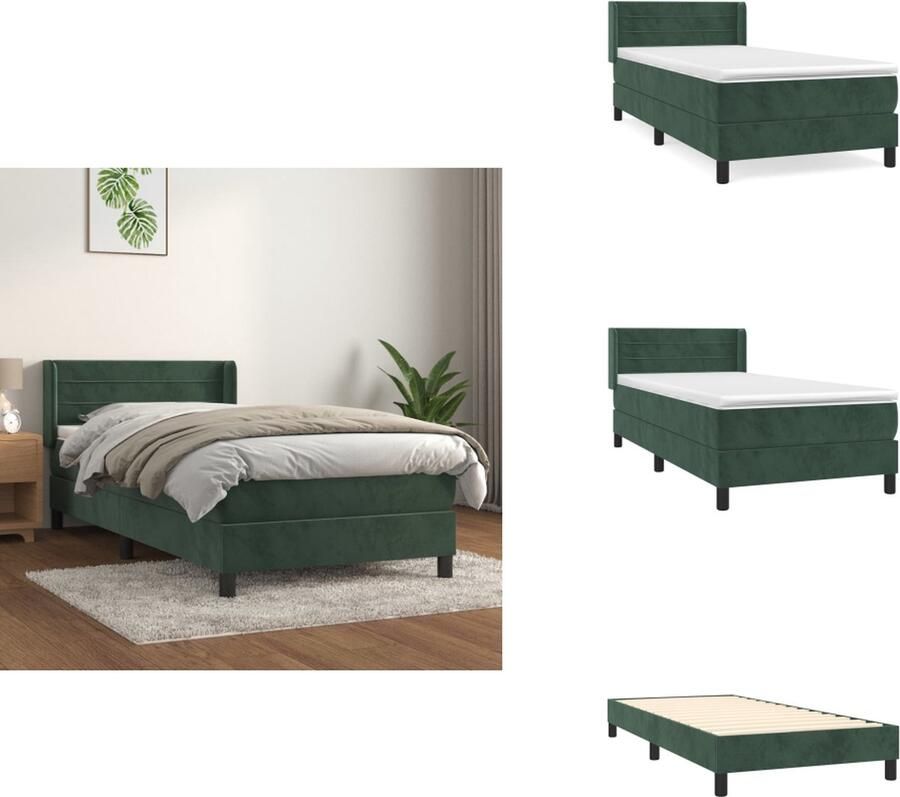 VidaXL Boxspringbed Fluwelen bedframe Pocketvering matras Huidvriendelijke topmatras Donkergroen 203 x 83 x 78 88 cm Geleverd met montagehandleiding Bed