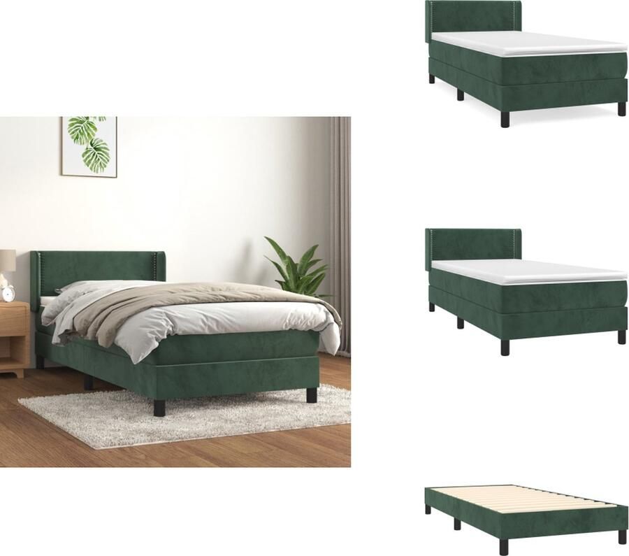 VidaXL Boxspringbed Fluweel Middelharde ondersteuning Pocketvering Huidvriendelijk Donkergroen 193 x 93 x 78 88 cm 90 x 190 x 20 cm 90 x 190 x 5 cm Bed