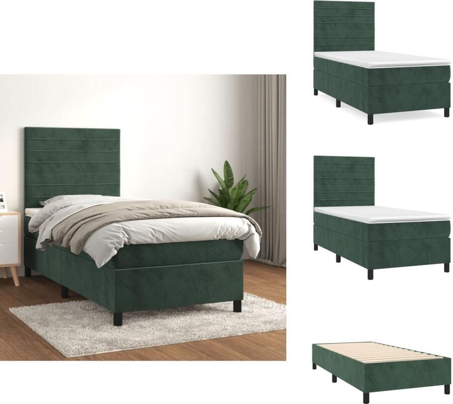 VidaXL Boxspringbed Fluwelen Stof Verstelbaar Hoofdbord Pocketvering Matras Middelharde Ondersteuning Huidvriendelijk Topmatras Donkergroen 193x90x78 88 cm Inclusief Montagehandleiding Bed - Foto 2