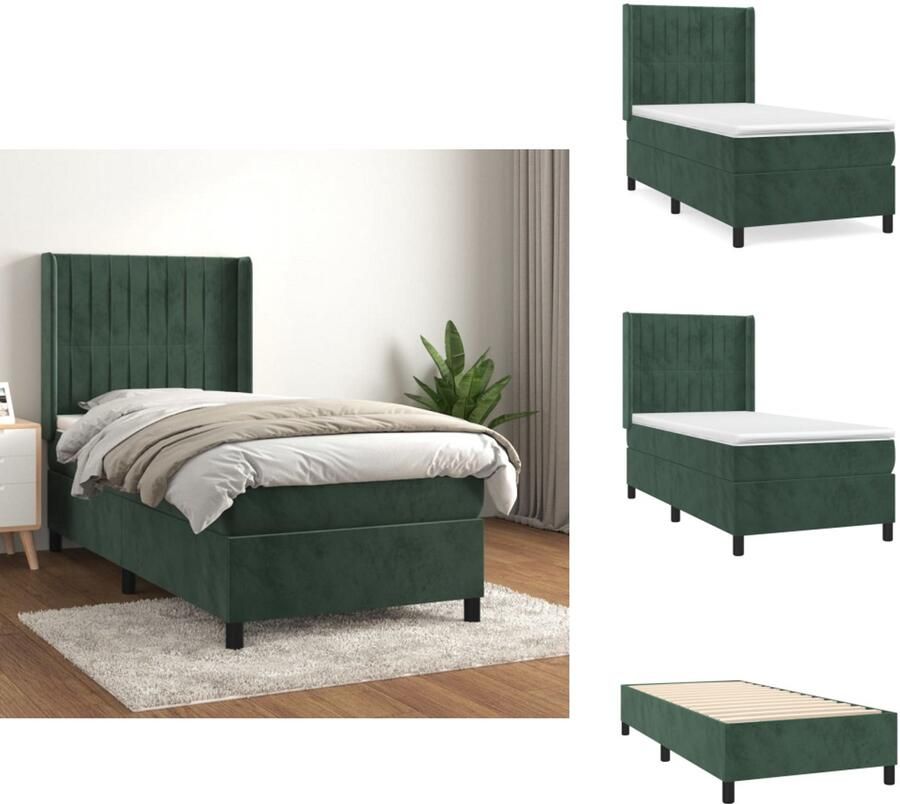 VidaXL Boxspring Boxsprings Bed Slaapmeubel Boxspring met matras fluweel donkergroen 90x200 cm
