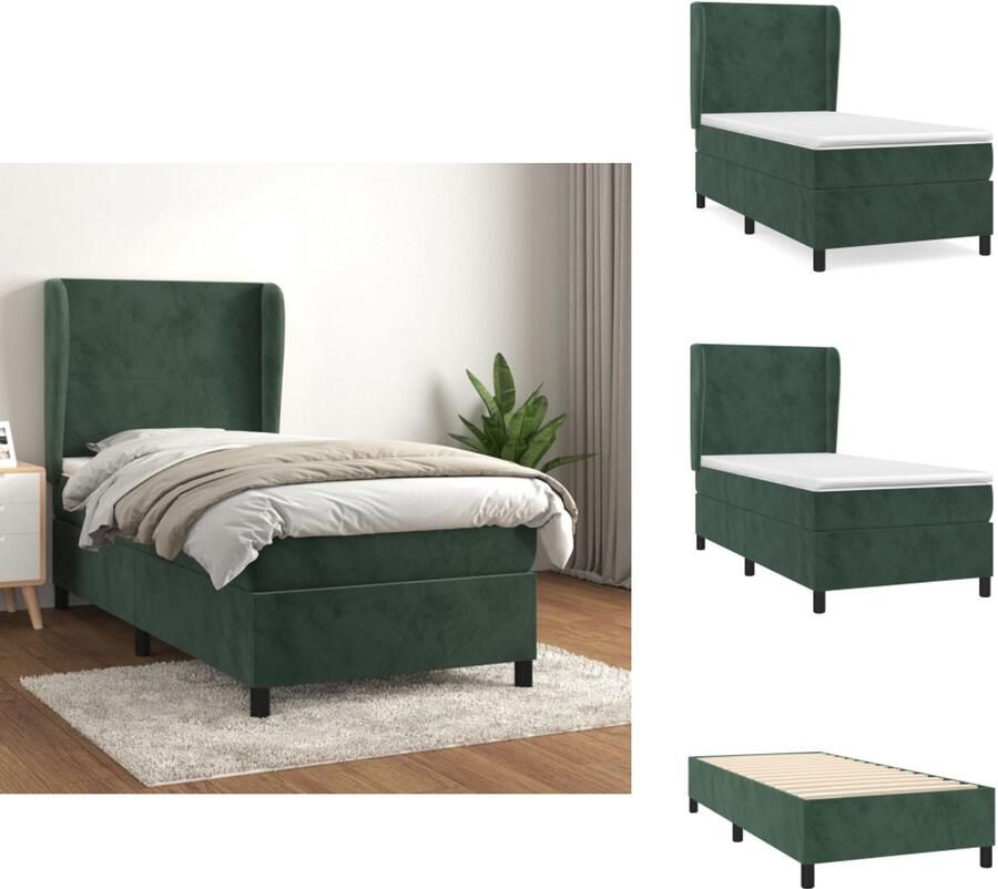 VidaXL Boxspring Boxsprings Bed Slaapmeubel Boxspring met matras fluweel donkergroen 90x200 cm