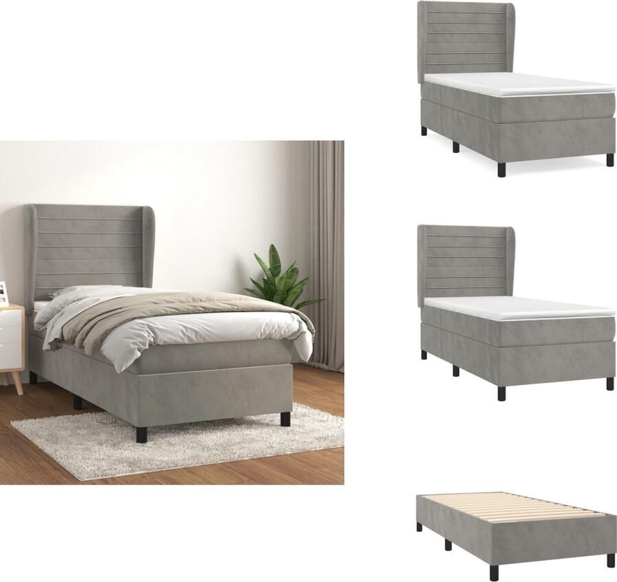 VidaXL Boxspringbed Bed 203 x 103 x 118 128 cm Lichtgrijs Fluweel Verstelbaar hoofdbord Pocketvering matras Middelharde ondersteuning Huidvriendelijk topmatras Inclusief montagehandleiding Bed - Foto 1