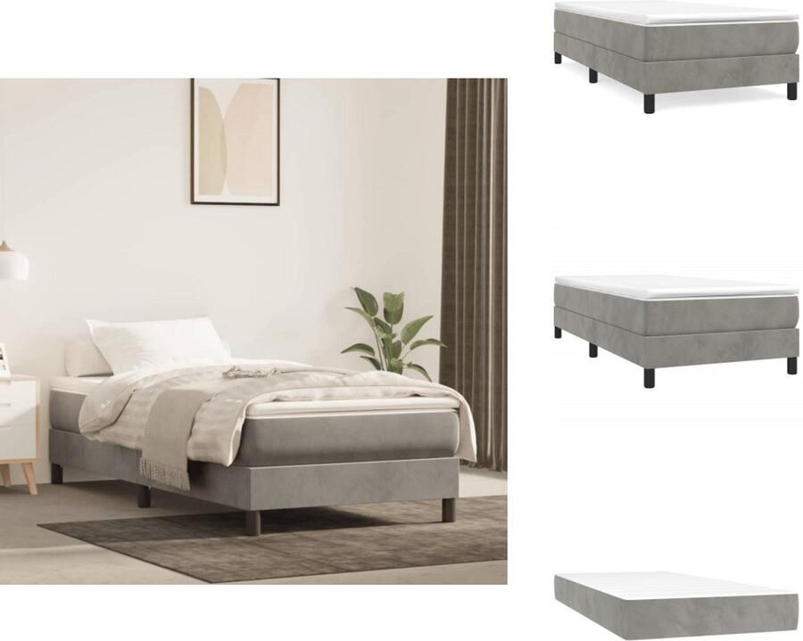 VidaXL Boxspringbed Fluweel Pocketvering Middelharde ondersteuning Huidvriendelijk Multiplex lattenbodem Lichtgrijs 203x100x25cm 100x200x20cm 100x200x5cm Bed - Foto 2