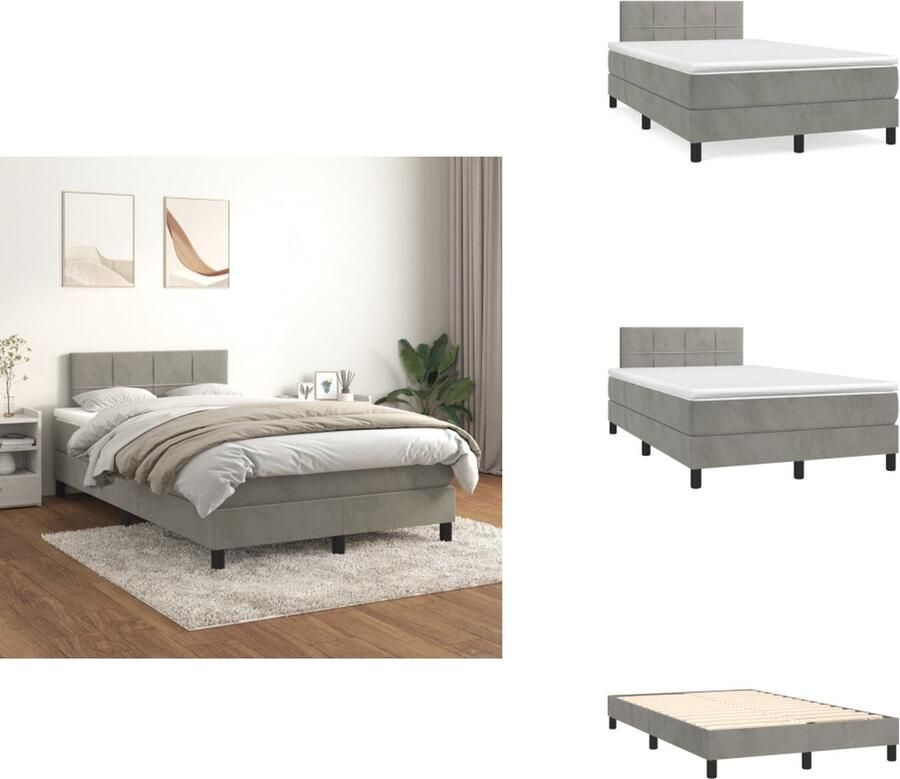 VidaXL Boxspringbed Zacht fluweel Pocketvering matras Middelharde ondersteuning Huidvriendelijk topmatras Bedframe lichtgrijs Bedmatras wit en lichtgrijs Bedtopmatras wit Afmetingen 203 x 120 x 35 cm Bed - Foto 2