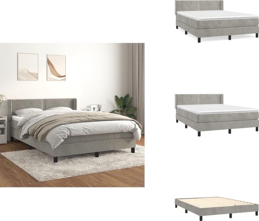 VidaXL Boxspringbed Comfort Bed 193 x 147 x 78 88 cm Fluwelen Materiaal Verstelbaar Hoofdbord Pocketvering Matras Middelharde Ondersteuning Huidvriendelijk Topmatras Kleur- lichtgrijs Incl Montagehandleiding Bed