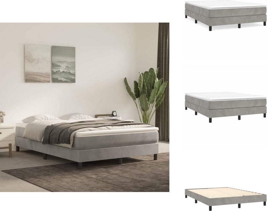 VidaXL Boxspring Boxsprings Bed Slaapmeubel Boxspring met matras fluweel lichtgrijs 140x190 cm - Foto 2