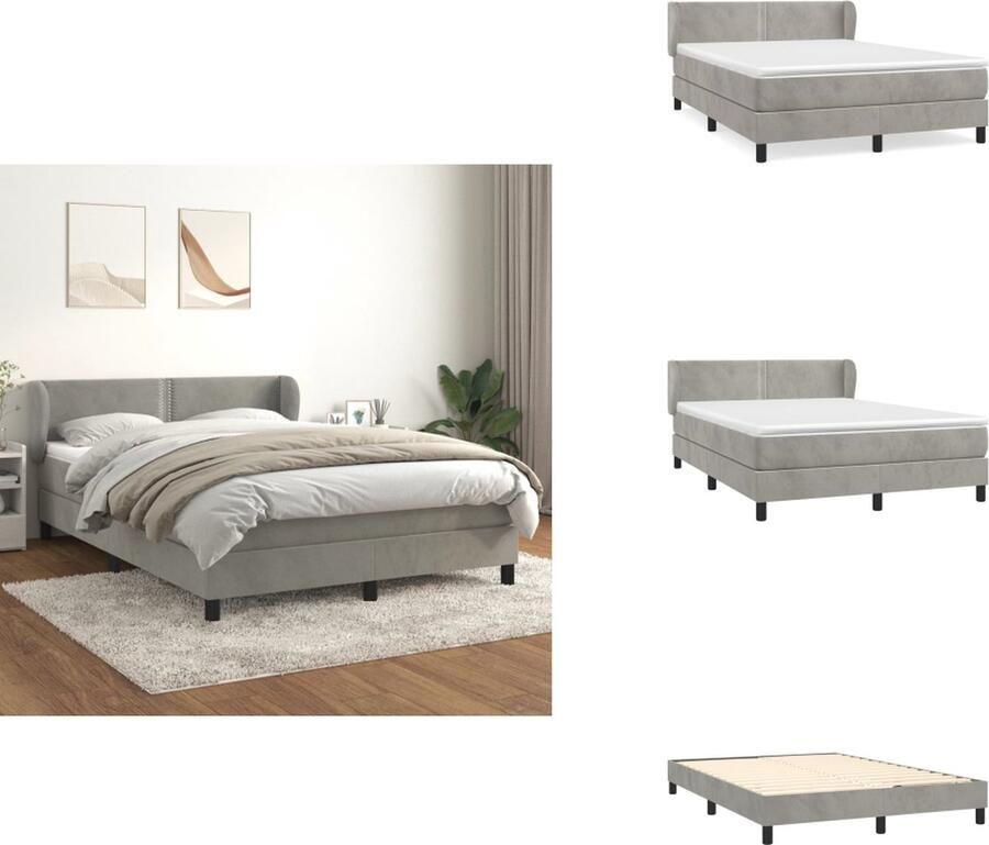 VidaXL Boxspringbed s Bedframe 203x147x78 88cm Pocketvering matras 140x200x20cm Bedtopmatras 140x200x5cm Lichtgrijs fluweel Middelharde ondersteuning Bed - Foto 2