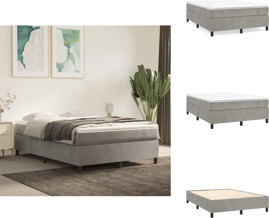Vida XL Boxspring met matras fluweel lichtgrijs 140x200 cm SKU: V3144681 - Foto 3