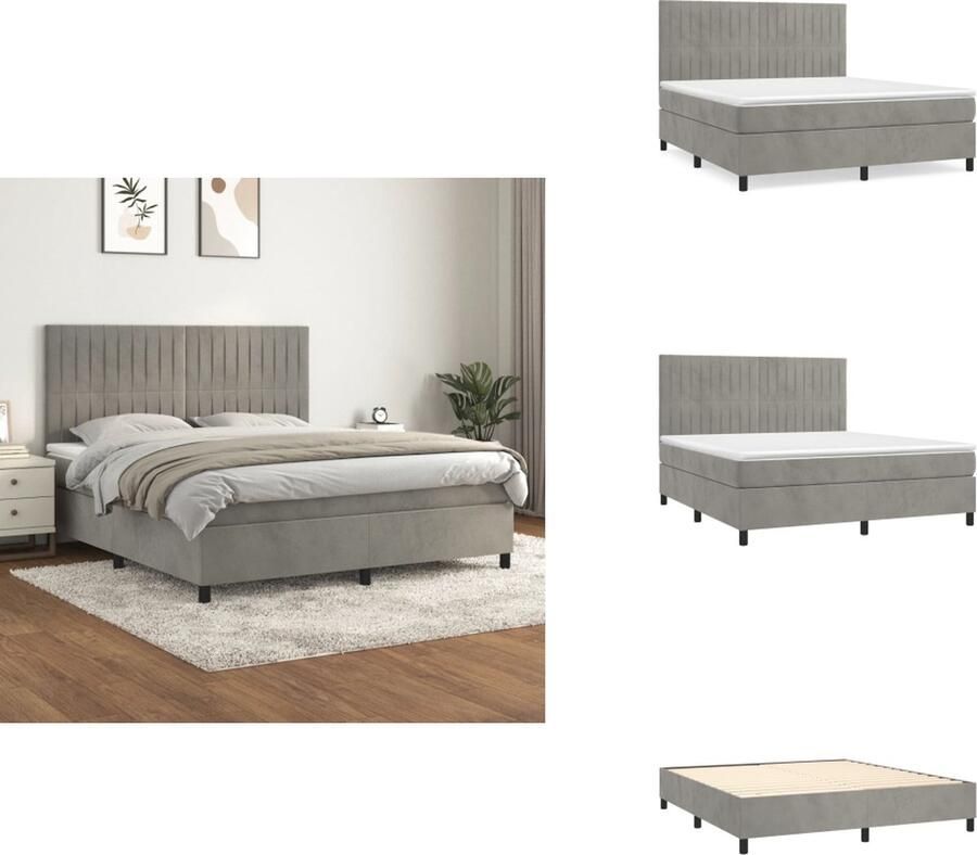 VidaXL Boxspringbed s Bed 203x180x78 88 cm Fluweel Verstelbaar hoofdbord Pocketvering matras Middelharde ondersteuning Huidvriendelijk topmatras Lichtgrijs Bed