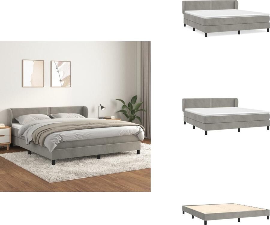 VidaXL Boxspringbed Zacht fluweel Praktisch hoofdbord Pocketvering matras Middelharde ondersteuning Huidvriendelijk topmatras Lichtgrijs 203x163x78 88 cm 160x200x20 cm 160x200x5 cm Bed - Foto 2