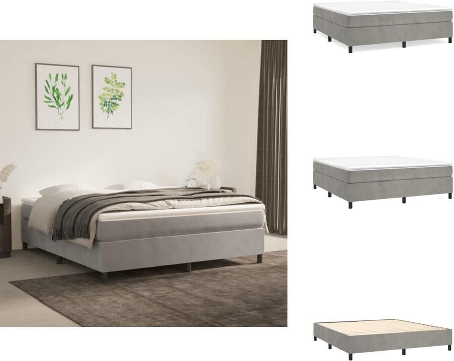 Vida XL Boxspring met matras fluweel lichtgrijs 180x200 cm SKU: V3144693 - Foto 4