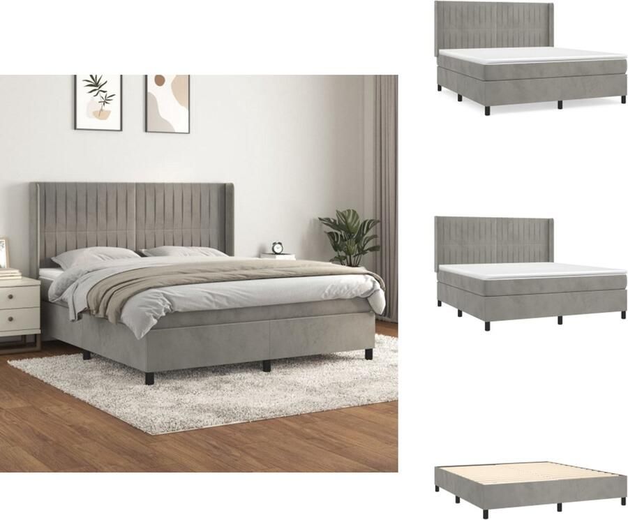 VidaXL Boxspringbed Comfort Bed 203 x 183 x 118 128 cm Fluweel Pocketvering Middelharde ondersteuning Huidvriendelijk Bed - Foto 2