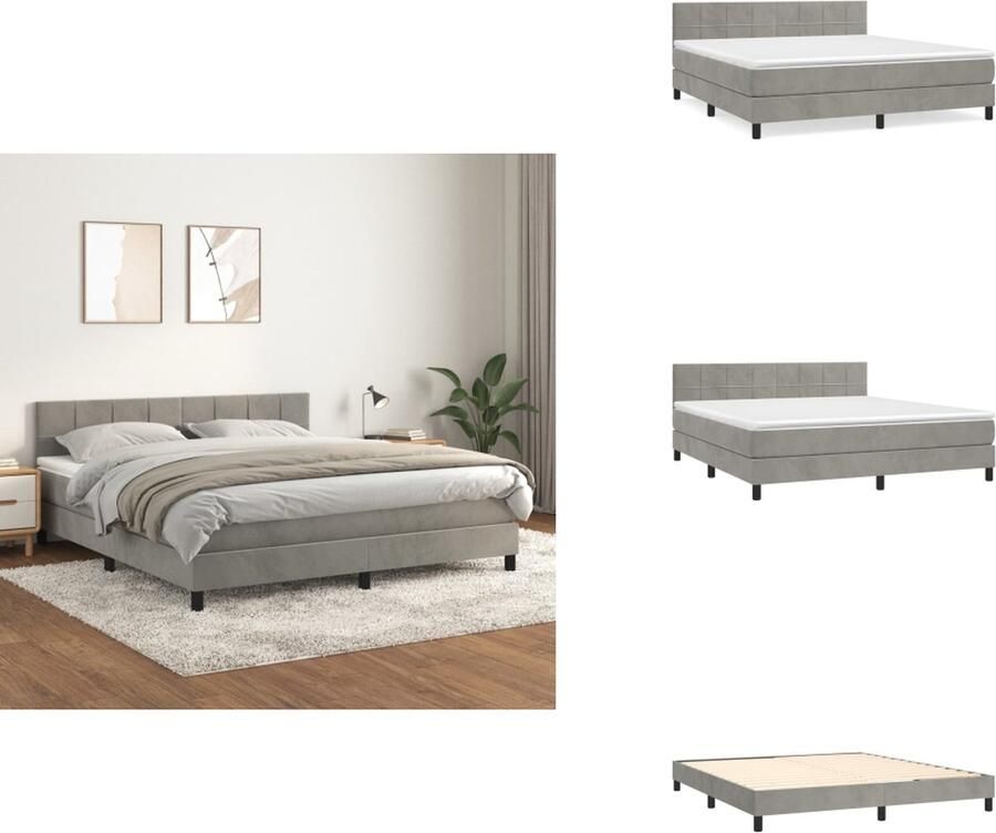 VidaXL Boxspringbed s Bed 203x180x78 88 cm Fluweel Verstelbaar hoofdbord Pocketvering matras Middelharde ondersteuning Huidvriendelijk topmatras Lichtgrijs Bed - Foto 2
