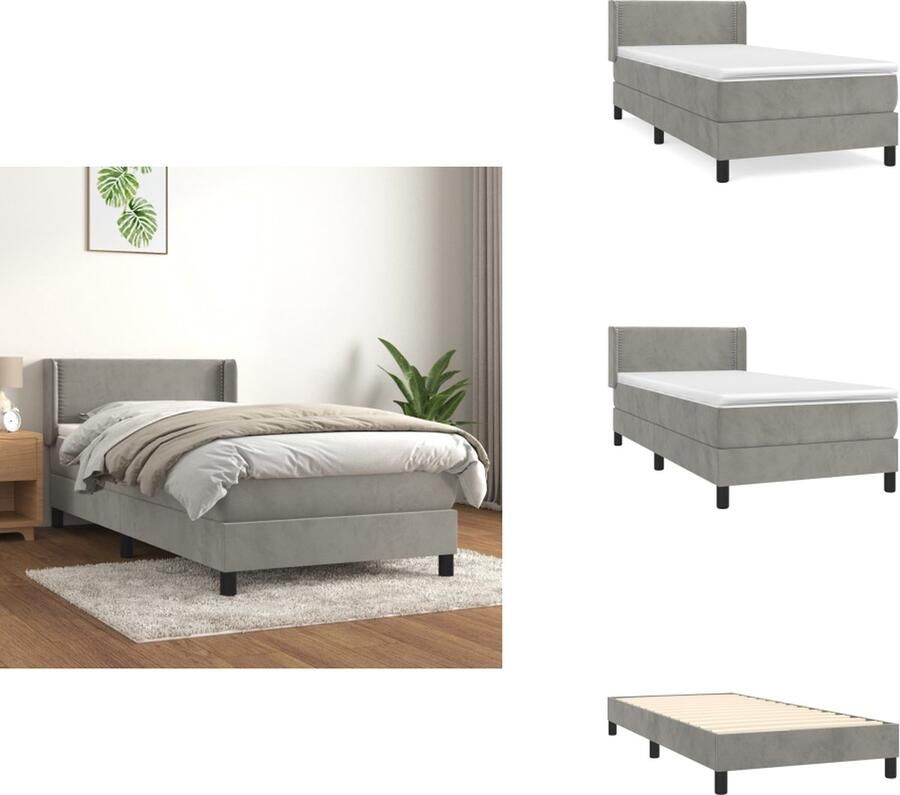 VidaXL Boxspringbed Zacht fluweel Praktisch hoofdbord Pocketvering matras Middelharde ondersteuning Huidvriendelijk topmatras Lichtgrijs 203 x 83 x 78 88 cm 80 x 200 x 20 cm 80 x 200 x 5 cm Bed