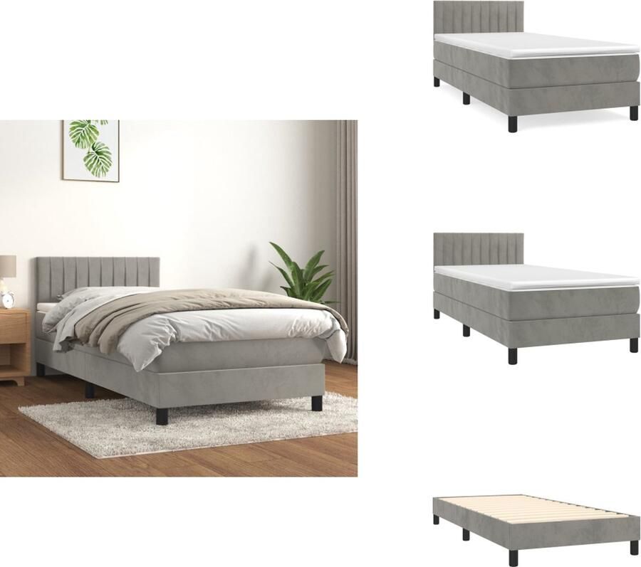 VidaXL Bedframe lichtgrijs Stof 193x90x78 88 cm Zacht fluweel Bedmatras wit lichtgrijs Fluweel 90x190x20 cm Pocketvering Bedtopmatras wit 90x190x5 cm Huidvriendelijk Bed