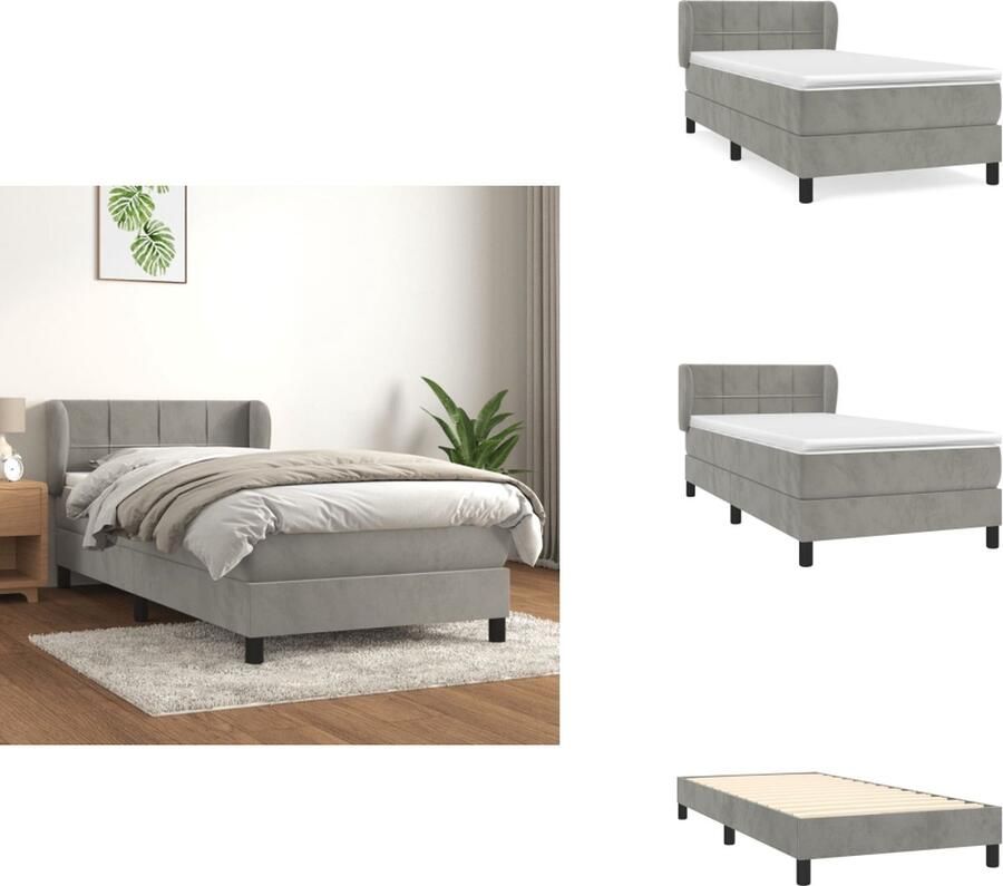 VidaXL Boxspringbed Grijs 203x83x118 128 cm Fluweel Hoofdbord verstelbaar Pocketvering matras Middelharde ondersteuning Huidvriendelijk topmatras Inclusief montagehandleiding Bed - Foto 2