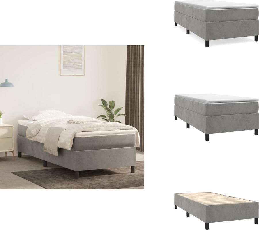 VidaXL Boxspringbed Luxe Bed 193x93x118 128 cm Lichtgrijs fluweel Pocketvering matras Middelharde ondersteuning Huidvriendelijk topmatras Inclusief montagemateriaal Bed - Foto 4