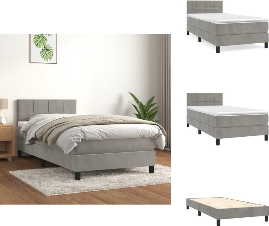 VidaXL Boxspringbed Luxe Bed 203 x 90 x 118 128 cm Lichtgrijs Fluweel Verstelbaar hoofdbord Pocketvering matras Middelharde ondersteuning Huidvriendelijk topmatras Inclusief montagehandleiding Bed - Foto 3