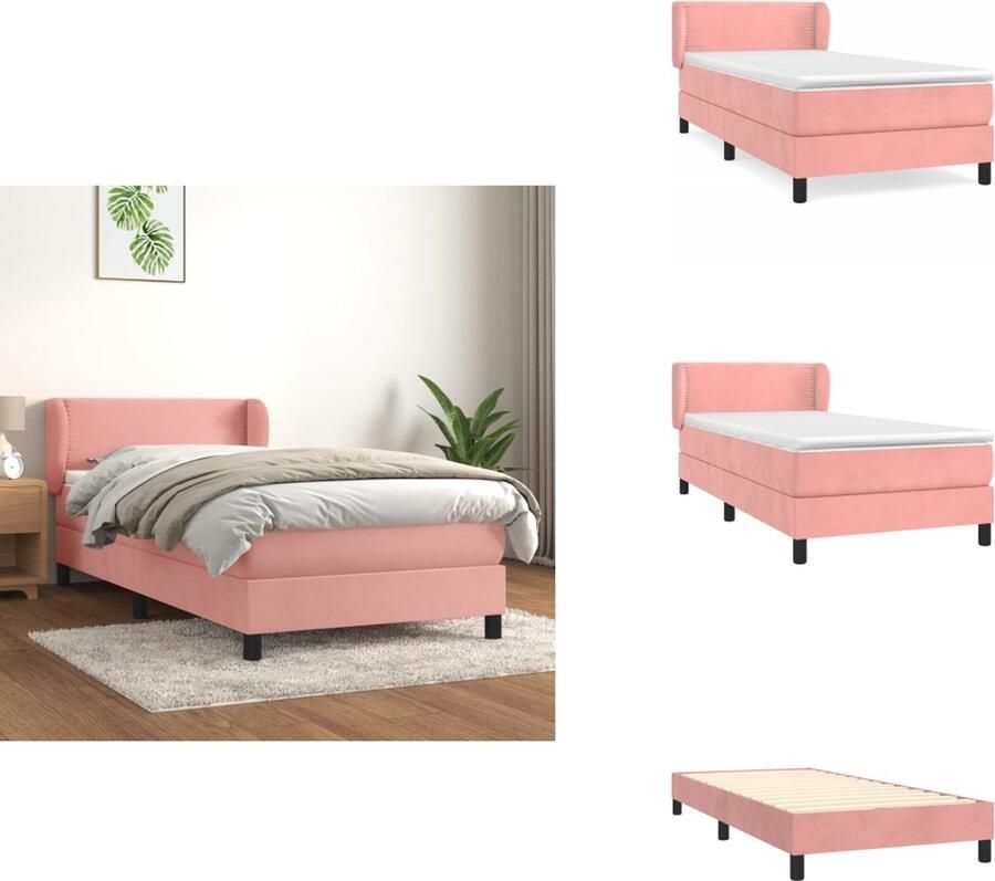 VidaXL Boxspringbed Bed 203 x 103 x 78 88 cm Zacht fluweel Pocketvering matras Middelharde ondersteuning Huidvriendelijk topmatras Kleur- roze wit Levering bevat- 1 x bedframe 1 x hoofdbord 1 x matras 1 x topmatras Bed - Foto 2