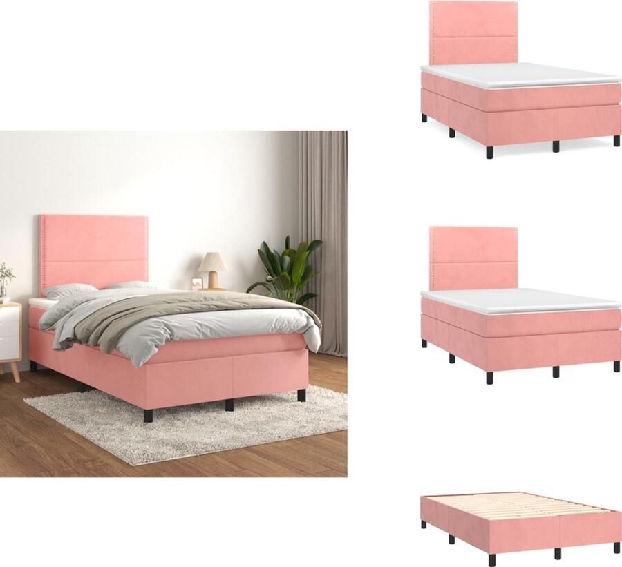 VidaXL Boxspringbed Roze 203x120x118 128 cm Fluweel Verstelbaar hoofdbord Pocketvering matras Middelharde ondersteuning Huidvriendelijk topmatras Bed