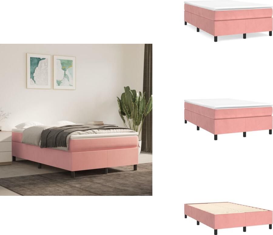 VidaXL Boxspringbed Roze 203x120x118 128 cm Fluweel Verstelbaar hoofdbord Pocketvering matras Middelharde ondersteuning Huidvriendelijk topmatras Bed - Foto 2