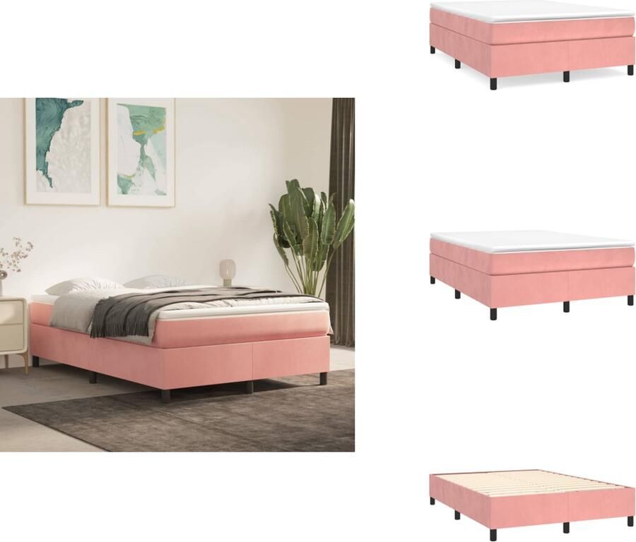 VidaXL Boxspringbed Roze 193 x 140 x 35 cm Fluweel Pocketvering Middelharde ondersteuning Huidvriendelijk Bed
