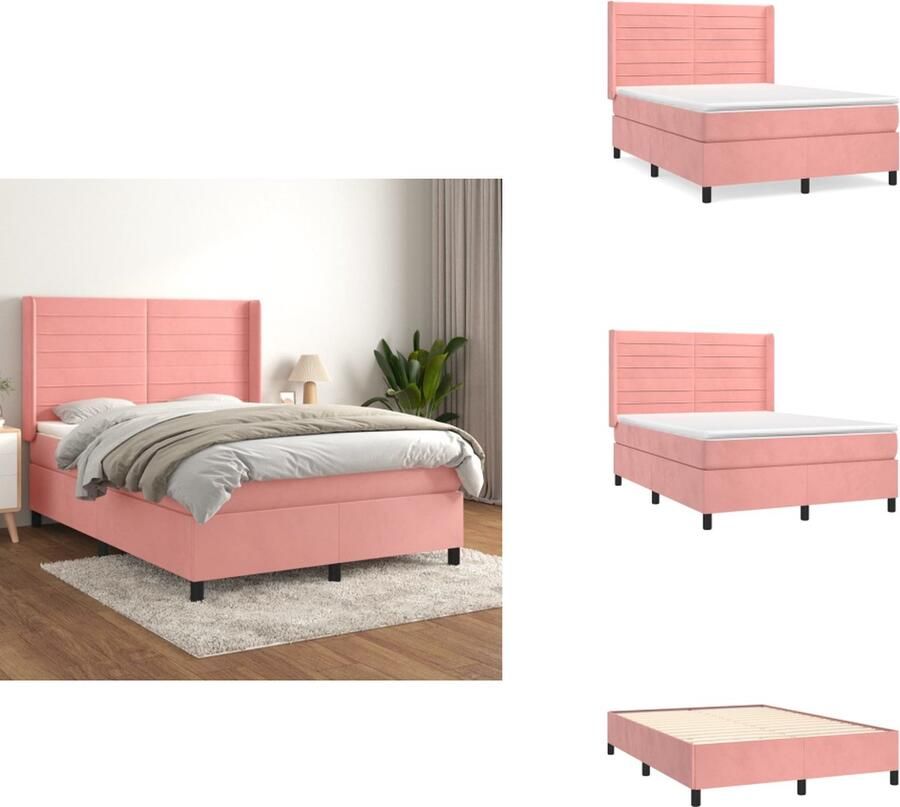 VidaXL Boxspring Boxsprings Bed Slaapmeubel Boxspring met matras fluweel roze 140x200 cm