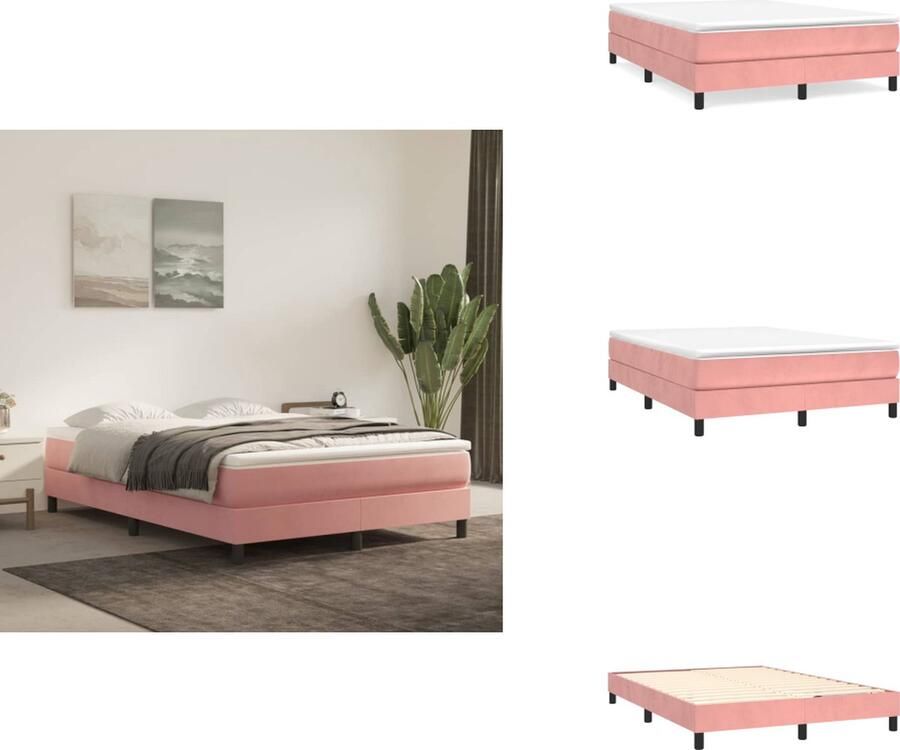 VidaXL Boxspring Boxsprings Bed Slaapmeubel Boxspring met matras fluweel roze 140x200 cm