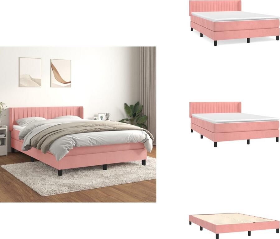 VidaXL Boxspringbed fluweel roze 203x147x78 88 cm pocketvering matras 140x200x20 cm huidvriendelijk topmatras 140x200x5 cm Bed