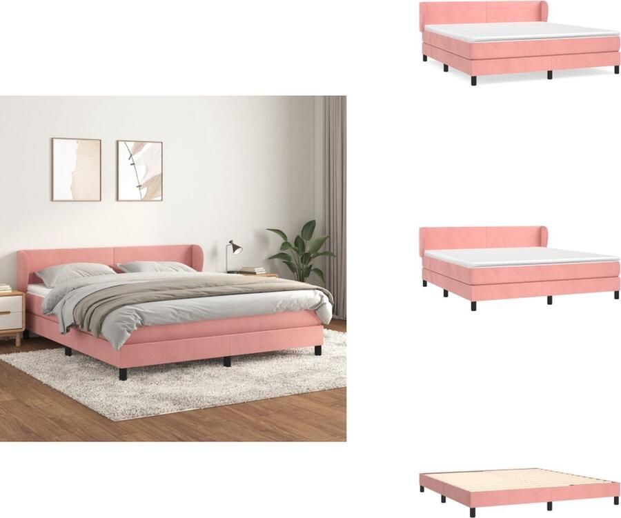 VidaXL Boxspringbed Fluweel Roze 160 x 200 x 78 88 cm Hoofdbord Pocketvering matras Middelharde ondersteuning Huidvriendelijk topmatras Bed