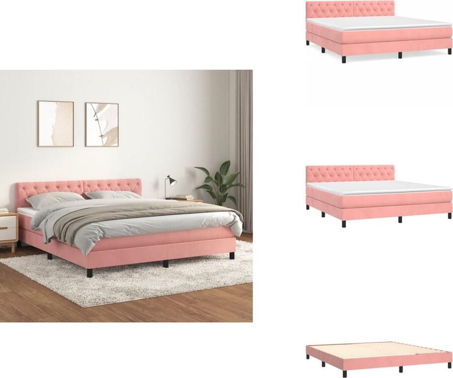VidaXL Boxspringbed Roze 203 x 160 x 78 88 cm Fluweel Pocketveringmatras Middelharde ondersteuning Huidvriendelijk topmatras Bed