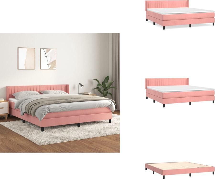 VidaXL Boxspringbed fluweel roze 203 x 183 x 78 88 cm pocketvering matras middelharde ondersteuning huidvriendelijk topmatras Bed