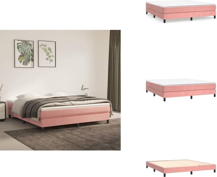 VidaXL Boxspringbed fluweel pocketvering matras middelharde ondersteuning huidvriendelijk topmatras roze 203x183x118 128 cm Bed - Foto 2