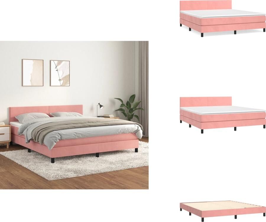 VidaXL Boxspringbed fluweel pocketvering middelharde ondersteuning roze 203 x 180 x 78 88 cm inclusief bedframe hoofdeind matras en topmatras Bed