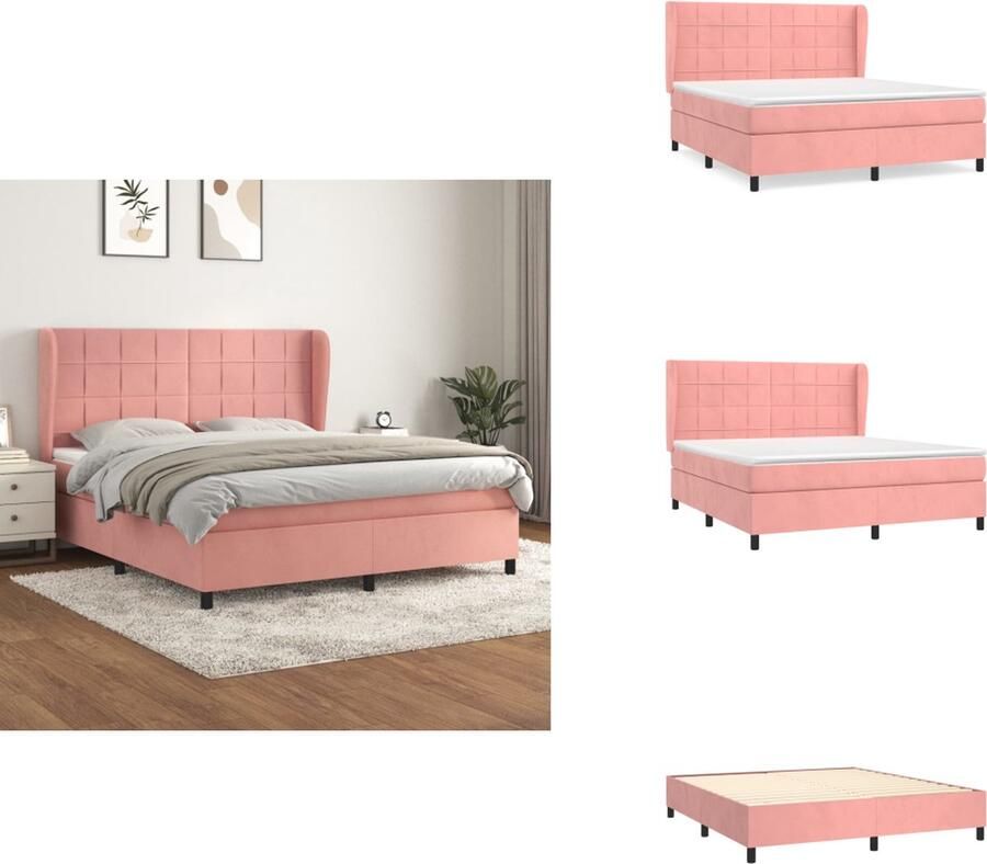 VidaXL Boxspringbed fluweel pocketvering matras middelharde ondersteuning huidvriendelijk topmatras roze 203x183x118 128 cm Bed