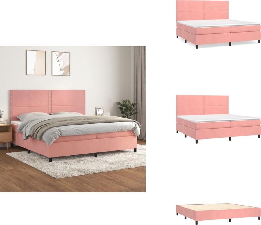 VidaXL Boxspringbed Zacht Fluweel Bed 203 x 200 x 118 128 cm Middelharde ondersteuning Pocketvering matras Huidvriendelijk topmatras Bed