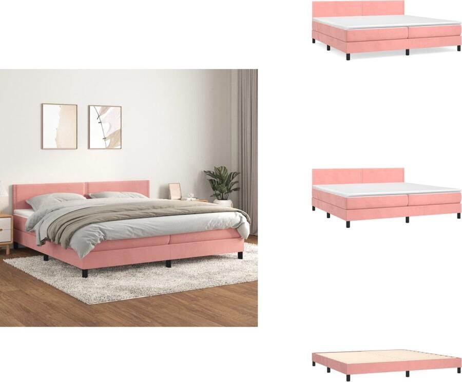 VidaXL Boxspringbed Roze Stof 203x200x78 88 cm Fluwelen stof Verstelbaar hoofdbord Pocketvering matras Middelharde ondersteuning Huidvriendelijk topmatras Montagehandleiding Bed - Foto 1