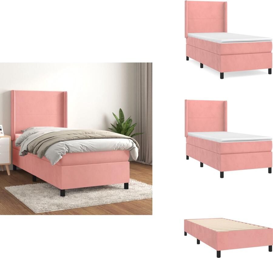 VidaXL Boxspringbed Fluweel 80x200x20 cm Pocketvering Middelharde ondersteuning Huidvriendelijk topper Bed