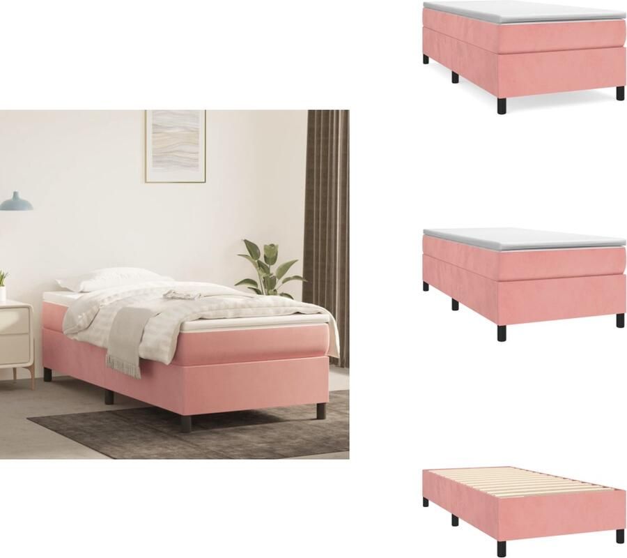 VidaXL Boxspringbed Fluweel 80x200x20 cm Pocketvering Middelharde ondersteuning Huidvriendelijk topper Bed - Foto 2