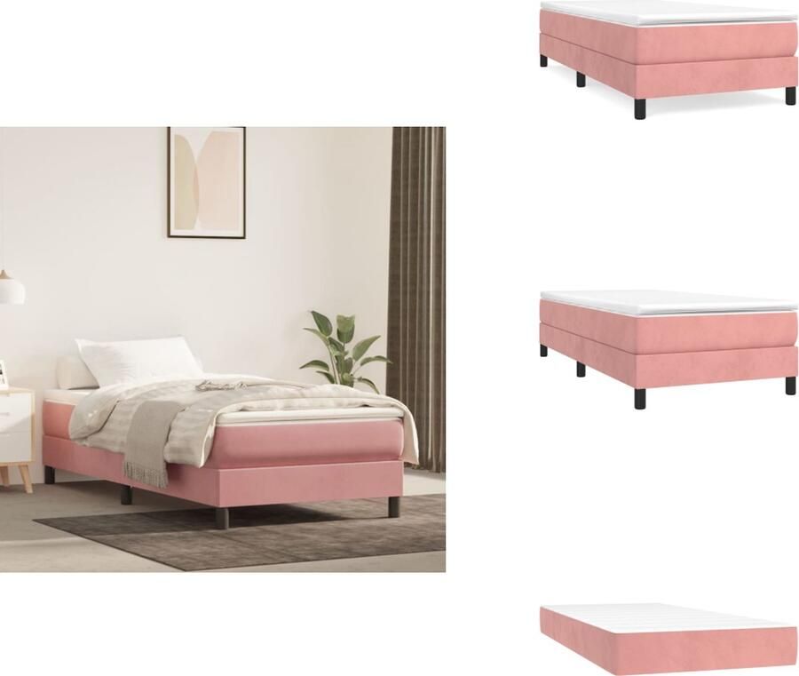 VidaXL Boxspringbed Bed 203 x 103 x 78 88 cm Zacht fluweel Pocketvering matras Middelharde ondersteuning Huidvriendelijk topmatras Kleur- roze wit Levering bevat- 1 x bedframe 1 x hoofdbord 1 x matras 1 x topmatras Bed - Foto 3